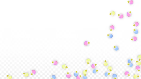 Vector Realistic Colorful Petals Falling on Transparent Background.  Spring Romantic Flowers Illustration. Flying Petals. Sakura Spa Design. Blossom Confetti. Design Elements for Wedding Decoration. — Stock Vector