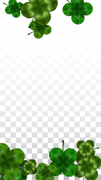 Folha de trevo vetorial isolada em fundo transparente com espaço para texto. Ilustração do Dia de São Patrício. Poster de Lucky Shamrock da Irlanda. Invasão para Concerto no Pub. Vista superior. Símbolos de sucesso. — Vetor de Stock