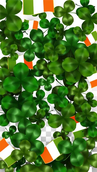 Foglia di trifoglio vettoriale e bandiera irlandese isolata su sfondo trasparente. Illustrazione del giorno di San Patrizio. Poster Lucky Shamrock in Irlanda. Invito per il Concerto Irlandese al Pub. Turismo in Irlanda . — Vettoriale Stock