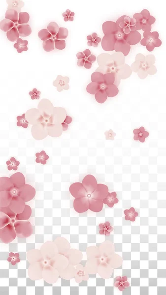 Векторные реалистичные розовые цветы падают на прозрачном фоне. Весенняя романтическая иллюстрация цветов. Летающие лепестки. Сакура Спа Дизайн. Блоссом Конфетти. Элементы дизайна для свадебного декора . — стоковый вектор
