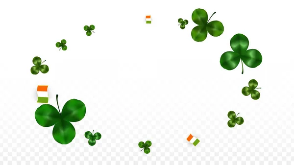 Foglia di trifoglio vettoriale e bandiera irlandese isolata su sfondo trasparente. Illustrazione del giorno di San Patrizio. Poster Lucky Shamrock in Irlanda. Invito per il Concerto Irlandese al Pub. Turismo in Irlanda . — Vettoriale Stock