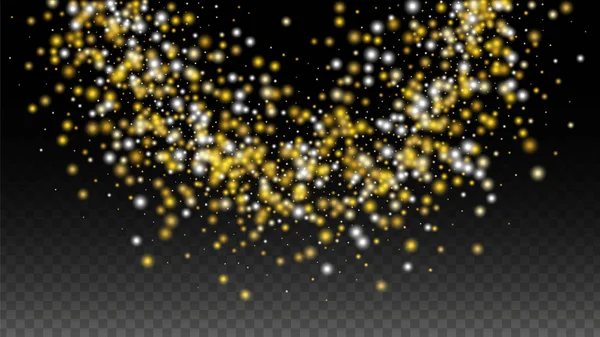 Gold Glitter Vector Texture on a Black. Golden Glow Pattern. Golden Christmas and New Year Snow. Golden Explosion of Confetti. Star Dust. Abstract Flicker Background with a Party Lights Design. — Stock Vector