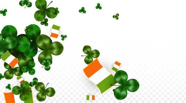 Hoja de trébol vectorial y bandera de Irlanda aislada sobre fondo transparente. St. Patrick 's Day Illustration. El cartel de Lucky Shamrock de Irlanda. Invitación al Concierto Irlandés en el Pub. Turismo en Irlanda . — Vector de stock