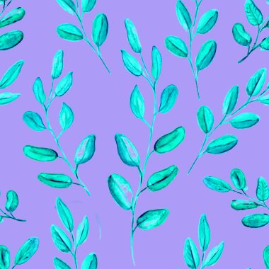 Kusursuz Gerçekçi Suluboya Yeşillik Düzeni. El yapımı okaliptüs yaprakları ve dallar baskısı. Yaz, Bahar Ormanı Bitkileri, Bitki Dokuları. Çiçek İllüstrasyonu. Doğa Çevre Dostu Konsepti