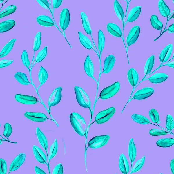 Bezešvé Realistické Akvarel Zeleň Vzor Ručně Kreslené Eukalyptové Listy Větve — Stock fotografie
