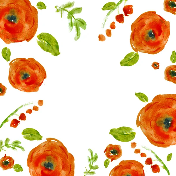 Festett akvarell összetétel virágokkal és levelekkel. Keretrendszer — Stock Fotó