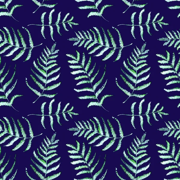 Seamless Realistic Watercolor Greenery Pattern Hand Drawn Fern Leaves Branches — Stock Photo, Image