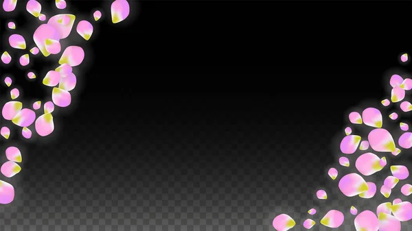 Vektor realistické růžové lístky, které spadají na průhledném pozadí. Jarní romantické květy ilustrace. Létající okvětní lístky. Sakura Spa Design. Konfety květy. — Stockový vektor