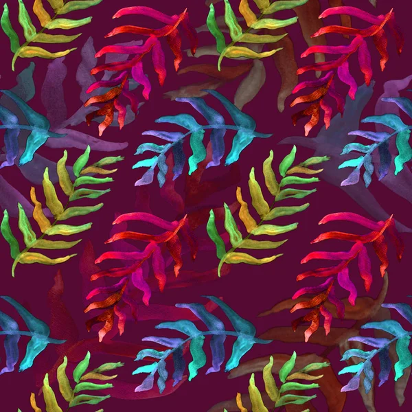 Watercolor Hand Drawn Summer Tropical Seamless Pattern Palm Leaves Екзотичні — стокове фото