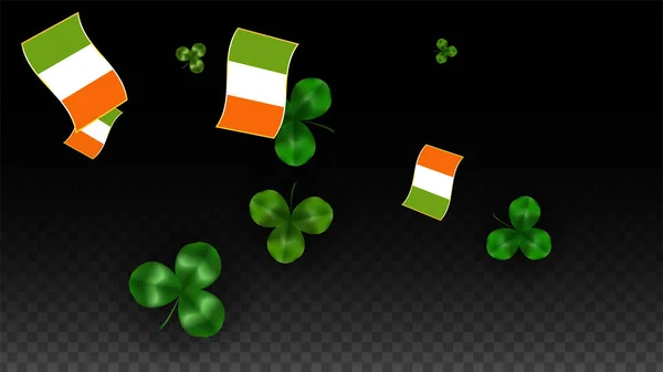 Vector klöver blad och Irland flagga isolerad på Transparent bakgrund. St. Patrick's Day Illustration. Irlands Lucky Shamrock affisch. Inbjudan för irländska konsert i Pub. Turism i Irland. — Stock vektor