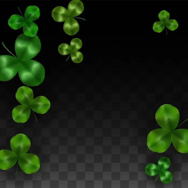 Vector Clover Leaf Izolált átlátható háttér szóköz szöveges. Szent Patrik napi illusztráció. Írország Lucky Shamrock plakátja. Meghívó koncertre a kocsmába. Top View-ban. Siker szimbólumok. — Stock Vector