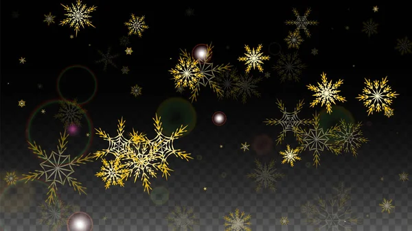 Christmas  Vector Background with Gold Falling Snowflakes Isolated on Transparent Background. Realistic Snow Sparkle Pattern. Snowfall Overlay Print. Winter Sky. Design for Party Invitation. — Stock Vector