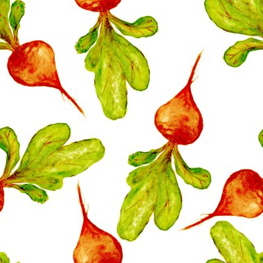 Suluboya Vegan desen. Sorunsuz elle çizilmiş sebze. Sağlıklı gıda yazdır. Bahçe arka plan. Yeşil menü, Restoran, Salat Bar, çiftçilere piyasa için tekrarlanabilir tasarım. Pancar. Vejetaryen