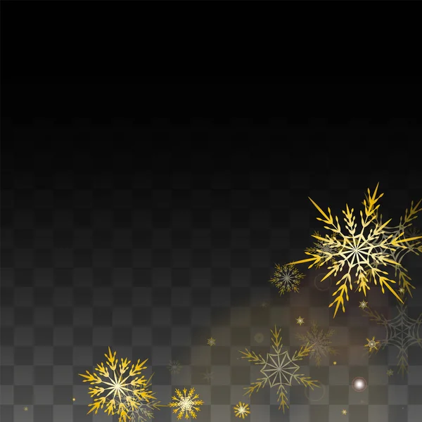 크리스마스 Vector Background with Gold Falling Snowflakes Isolated on Transparent Background. 현실적 인 스노우 스파클 패턴. Snowfall Overlay Print 의 약자이다. 겨울 하늘. 파티 초대를 위한 설계. — 스톡 벡터