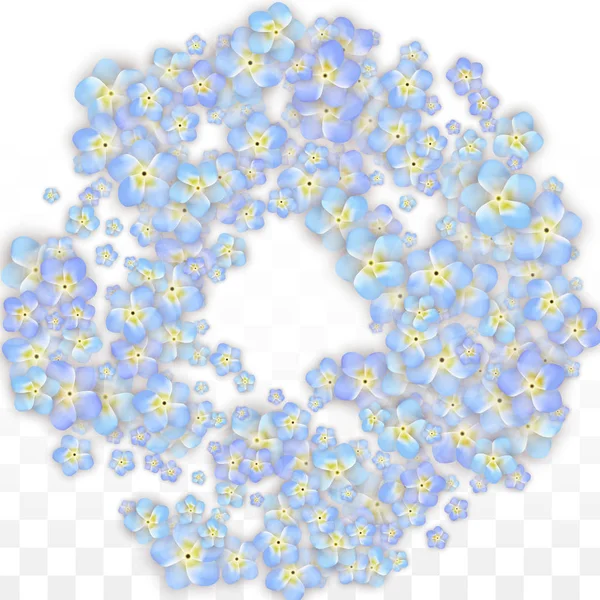 블루 벡터 현실적인 블루 꽃잎 떨어지는 투명 한 배경에. 봄 로맨틱 꽃 그림입니다. 플 라 잉 꽃잎입니다. 사쿠라 스파 디자인입니다. 꽃 색종이입니다. 웨딩 장식 디자인 요소. — 스톡 벡터