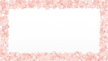 Sevgi kalpleri konfeti arka plan düşüyor. St. Valentine's gün desen romantik dağınık kalpler. Düğün, yıldönümü, Doğum günü partisi, satış için kartları, afişler, posterler, el ilanları için vektör çizim.