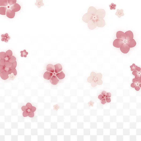 Vector realistas flores rosadas cayendo sobre fondo transparente. Ilustración de flores románticas de primavera. Pétalos voladores. Sakura Spa Design. Blossom Confetti. Elementos de diseño para la decoración de bodas . — Vector de stock