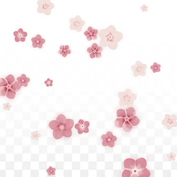 Vector realistas flores rosadas cayendo sobre fondo transparente. Ilustración de flores románticas de primavera. Pétalos voladores. Sakura Spa Design. Blossom Confetti. Elementos de diseño para la decoración de bodas . — Vector de stock