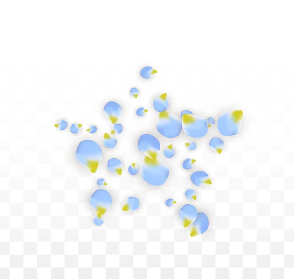 Vector realistiska blå kronblad faller på Transparent bakgrund. Vårens romantiska blommor Illustration. Flygande blomblad. Sakura Spa Design. Blossom konfetti. — Stock vektor