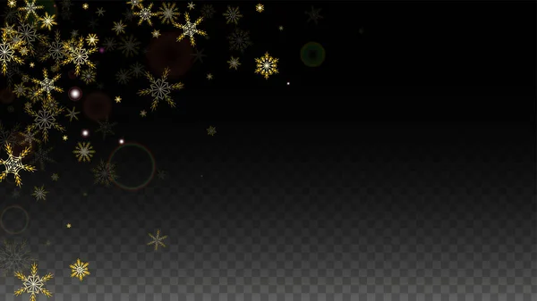 Weihnachten Vektor Hintergrund mit Gold fallenden Schneeflocken isoliert auf transparentem Hintergrund. Realistisches Snow Sparkle Pattern. Schneefall Overlay Print. Winterhimmel. Entwurf für Party-Einladung. — Stockvektor