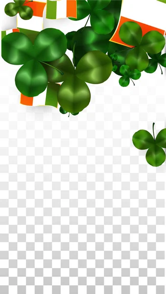 Hoja de trébol vectorial y bandera de Irlanda aislada sobre fondo transparente. St. Patrick 's Day Illustration. El cartel de Lucky Shamrock de Irlanda. Invitación al Concierto Irlandés en el Pub. Turismo en Irlanda . — Archivo Imágenes Vectoriales