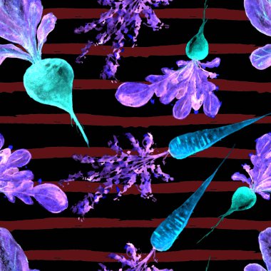 Suluboya Vegan deseni. Kusursuz El Çekimi Sebzeler. Sağlıklı yemek baskısı. Bahçıvanlık geçmişi. Yeşillik Menü, Restoran, Salat Bar, Çiftçi Pazarı için Tekrarlanabilir Tasarım. Havuç, havuç, pancar..