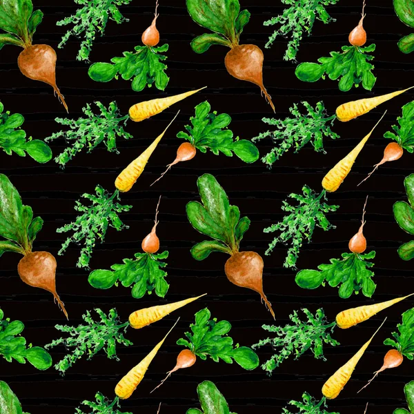 Patrón Vegano Acuarela Verduras Dibujadas Mano Sin Costura Impresión Alimentos —  Fotos de Stock