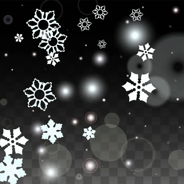 Weihnachten Vektor Hintergrund mit weißen fallenden Schneeflocken isoliert auf transparentem Hintergrund. Realistisches Snow Sparkle Pattern. Schneefall Overlay Print. Winterhimmel. Entwurf für Party-Einladung. — Stockvektor