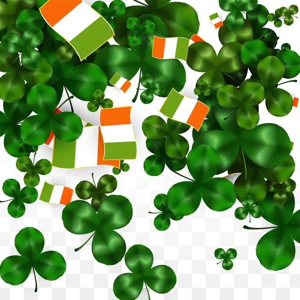 Vector Clover Leaf  and Ireland Flag Isolated on Transparent Background. St. Patrick's Day Illustration. Ireland's Lucky Shamrock Poster. Invitation for Irish Concert in Pub. Tourism in Ireland. — Stock Vector