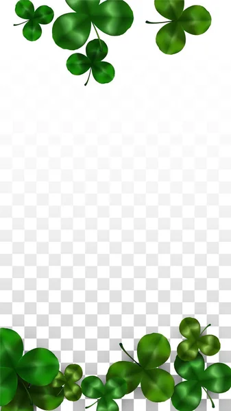 Foglia di trifoglio vettoriale isolata su sfondo trasparente con spazio per il testo. Illustrazione del giorno di San Patrizio. Poster Lucky Shamrock in Irlanda. Invintation for Concert in Pub. Vista dall'alto. Simboli di successo. — Vettoriale Stock