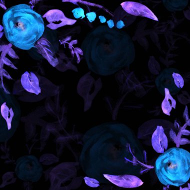 Çiçekler ve yapraklarla suluboya kompozisyon. Çerçeve