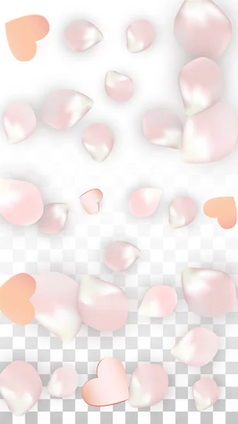 Confettis vectoriels réalistes de pétales et de coeurs. Flying Sakura and Hearts on Transparent Background. Invitation de mariage Contexte. Affiche Romance Printemps. Illustration vectorielle pour le design anniversaire. — Image vectorielle