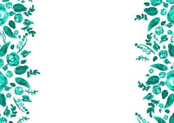 Розфарбована акварельна композиція з квітами та листям. Рамка — стокове фото