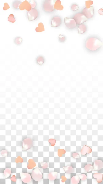 Vector realista pétalos y corazones Confetti. Flying Sakura and Hearts on Transparent Background (en inglés). Fondo de invitación de boda. Cartel del romance de primavera. Ilustración vectorial para el diseño del aniversario. — Vector de stock