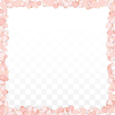 Sevgi kalpleri konfeti arka plan düşüyor. St. Valentine's gün desen romantik dağınık kalpler. Düğün, yıldönümü, Doğum günü partisi, satış için kartları, afişler, posterler, el ilanları için vektör çizim.