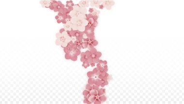 Saydam arka plan üzerine düşen vektör gerçekçi pembe çiçekler. Bahar romantik çiçek illüstrasyon. Uçan yaprakları. Sakura Spa tasarım. Çiçeği konfeti. Düğün dekorasyon için tasarım öğeleri.