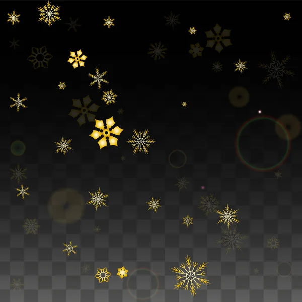 Christmas  Vector Background with Gold Falling Snowflakes Isolated on Transparent Background. Realistic Snow Sparkle Pattern. Snowfall Overlay Print. Winter Sky. Design for Party Invitation. — Stock Vector