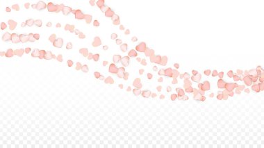 Sevgi kalpleri konfeti arka plan düşüyor. St. Valentine's gün desen romantik dağınık kalpler. Düğün, yıldönümü, Doğum günü partisi, satış için kartları, afişler, posterler, el ilanları için vektör çizim.