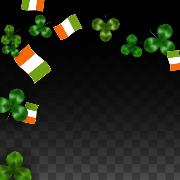 Vector klöver blad och Irland flagga isolerad på Transparent bakgrund. St. Patrick's Day Illustration. Irlands Lucky Shamrock affisch. Inbjudan för irländska konsert i Pub. Turism i Irland. — Stock vektor