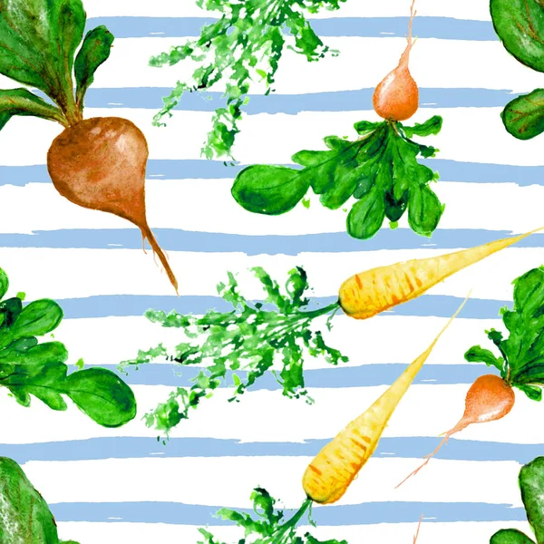 Acquerello Vegan Pattern Verdure Senza Cuciture Disegnate Mano Stampa Cibo — Foto Stock