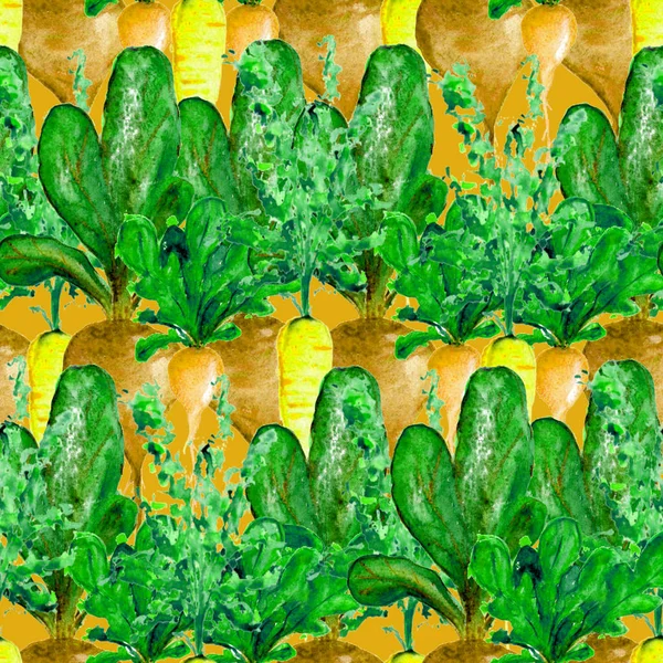 Aquarell Veganes Muster Nahtloses Handgezeichnetes Gemüse Gesundes Essen Gartenarbeit Hintergrund — Stockfoto