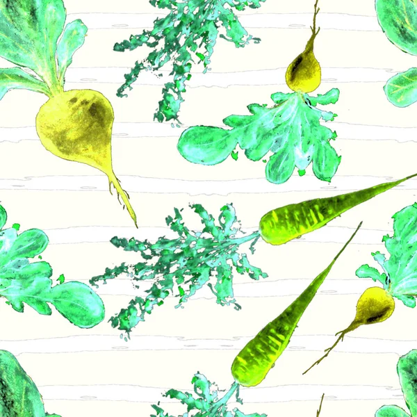 Акварель Веган Паттерн Безшовні Ручки Розмальовують Овочі Здоровий Харчовий Принтер — стокове фото