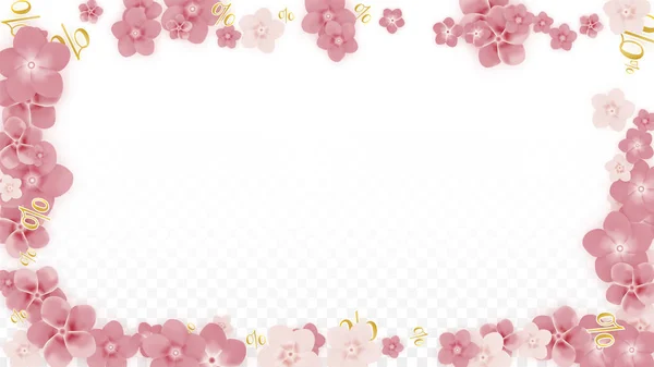 Vector in de lente of zomer verkoop achtergrond met bloemen en procent voor het ontwerp van de Banner. Goed voor speciale Hot vakantie korting aanbieding, zwarte vrijdag, Fashion promotie actie. Romantische Sakura illustratie. — Stockvector