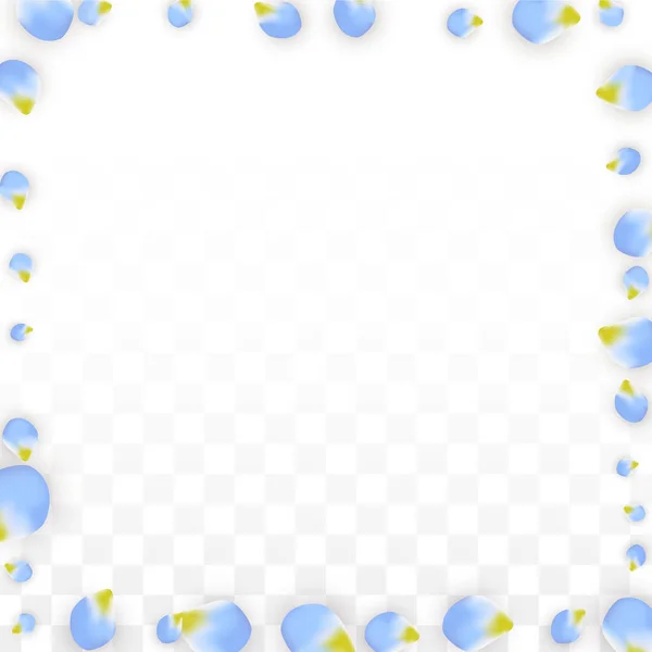 Vektor realistische blaue Blütenblätter fallen auf transparentem Hintergrund. Frühling romantische Blumen Illustration. Fliegende Blütenblätter. Sakura Wellness Design. Blütenkonfetti. — Stockvektor