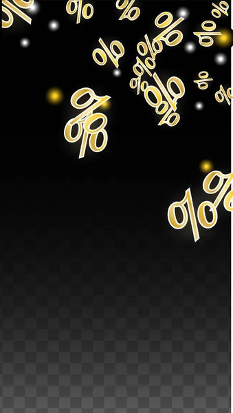 Luxus Vector Gold Percentage Sign Confetti auf Transparent. Prozent Verkaufshintergrund. Betriebswirtschaft, VWL Print. Discount Illustration. Werbeplakat. Banner zum Black Friday. Vorlage für Sonderangebote. — Stockvektor