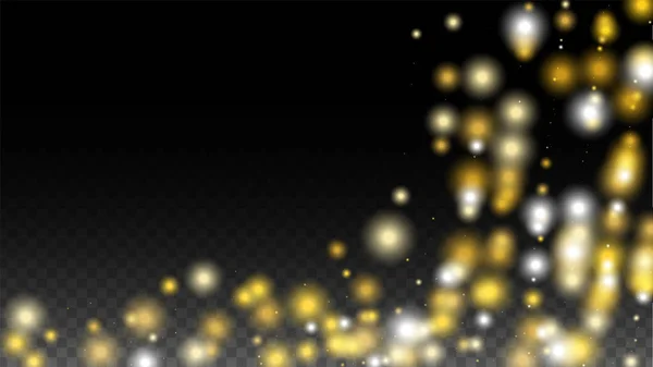 Gold Glitter Vector Textura sobre um preto. Padrão de brilho dourado. Natal de Ouro e Neve de Ano Novo. Explosão Dourada de Confetti. Pó de estrela. Fundo Flicker abstrato com um projeto das luzes do partido. — Vetor de Stock