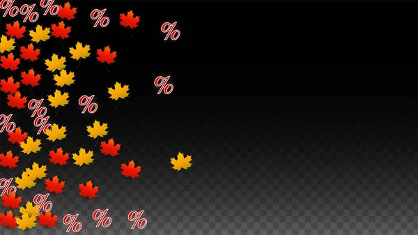 Vector Percentage Sign and Autumn Leaves Confetti on Transparent Background (dalam bahasa Inggris). Latar Belakang Penjualan Persen. Bisnis, Ekonomi, Cetakan Keuangan. Discount Illustration. Poster promosi. Banner Jumat Hitam . - Stok Vektor