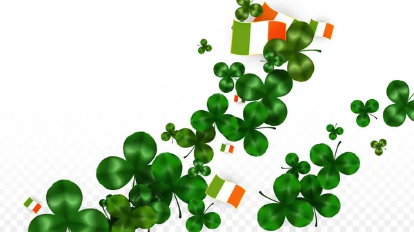 Hoja de trébol vectorial y bandera de Irlanda aislada sobre fondo transparente. St. Patrick 's Day Illustration. El cartel de Lucky Shamrock de Irlanda. Invitación al Concierto Irlandés en el Pub. Turismo en Irlanda . — Vector de stock