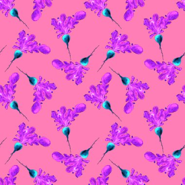 Suluboya Vegan desen. Sorunsuz elle çizilmiş sebze. Sağlıklı gıda yazdır. Bahçe arka plan. Yeşil menü, Restoran, Salat Bar, çiftçilere piyasa için tekrarlanabilir tasarım. Redish. Vejetaryen