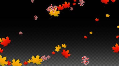 Yüzde işareti ve sonbahar yaprakları konfeti şeffaf arka plan üzerinde vektör. Yüzde Satılık arka plan. İşletme, ekonomi, finans yazdır. İllüstrasyon indirimli. Promosyon posteri. Siyah Cuma afiş. 